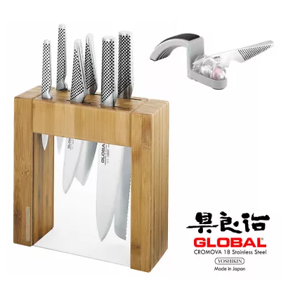 New Global Ikasu 7 Piece Knife Block Set & Mino Sharpener  • $477.80