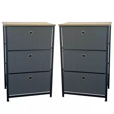 2 X 3 Tier Set Of Charcoal Grey Canvas Drawers With Oak Effect Melamine Top • £67.99