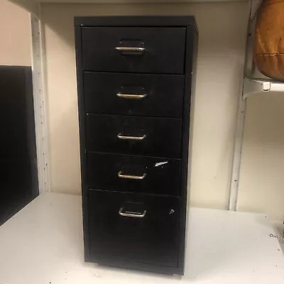 IKEA 5 Drawer Filing Cabinet Unit Tower Home Office Work  Metal Black  On Wheels • £44.99
