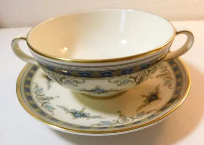 Minton  Grasmere Blue  Pattern Cream Soup Bowl & Saucer Set (s) Made In England • $21.99