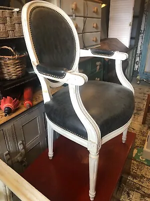 £125 • Buy Carver Chair French Louis Style Black Leather White Wood Frame Good Condition