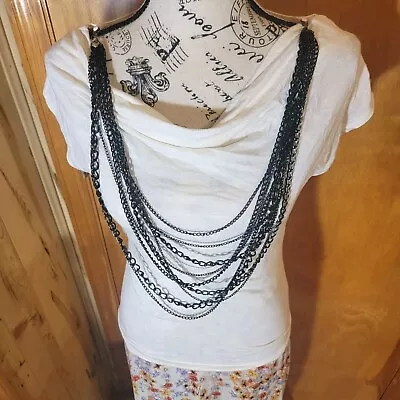 Miley Cyrus Max Azria White Top Shirt Blouse Womens Size XS Black Chain Necklace • $9.50