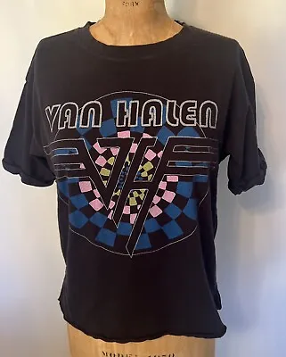 Van Halen Logo Graphic T-Shirt  Women’s Sz S - Side Split Hem- Rolled Sleeve • £15.37
