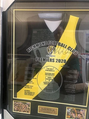 $595 • Buy Richmond Tigers 2020 Premiership TEAM Jumper Signed By Dustin Martin