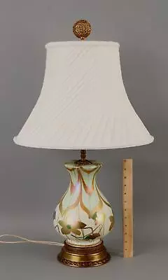 RARE Antique Signed Quezal Aurene Pulled Feather Flower Vine Art Glass Vase Lamp • $265