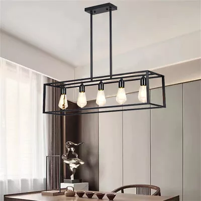 Industrial 5-Light Rectangle Pendant Light Iron Adjustable Hanging Ceiling Lamp • $69.90