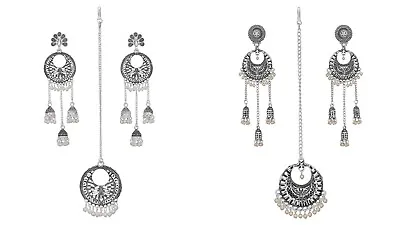 Indian Bollywood Earring Maang Tikka German Silver Oxidized Jewellery Party  • $25.23