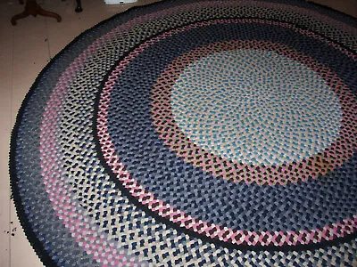 Vintage Antique Handmade Circle Wool  Braided Rug 8  Diameter • $320