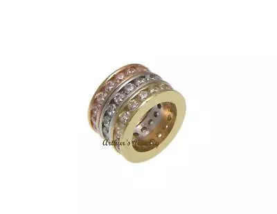 $175 • Buy Solid 14k Yellow White Rose Tricolor Gold Cz Barrel Tube Slide Pendant 6.75mm