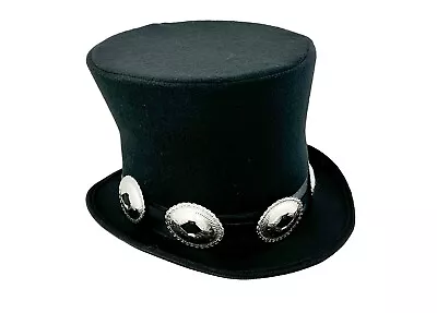 Black Felt Top Hat Large Conch Victorian Steampunk Mad Hatter Slash Rock Costume • $39.99