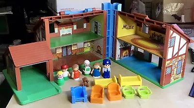 Vintage 1986 Fisher Price 952 Tudor House Play Set W 14 Pieces 6 People 1 Dog • $31.49