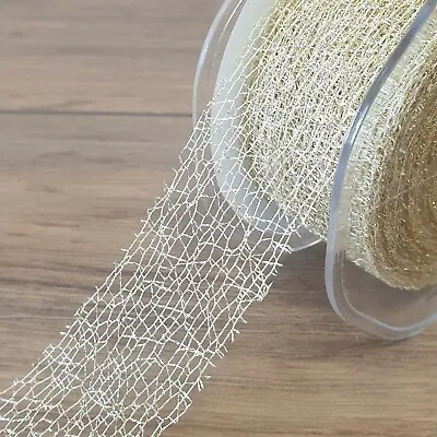 PREMIUM Burlap Web Mesh METALLIC RIBBON 38mm Silver/Gold Lace Glitter Trim 1M • £2.28