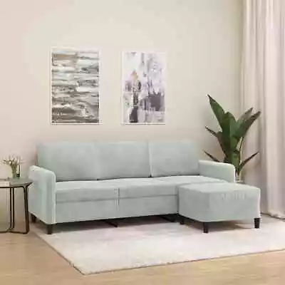 3-Seater Sofa With Foot Stool Lounge Ottoman Couch Velvet Fabric Grey 180cm • $444.77