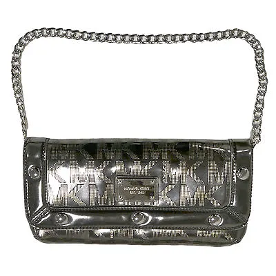 Michael Kors Womens Clutch Purse Shoulder Bag Chain Handle Mk Logo Silver New • $129.99