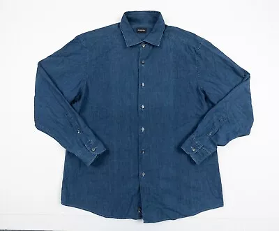 Ermenegildo Zegna Shirt Mens 2XL XXL Blue Button Down Denim Chambray Adult • $74.99