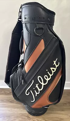 Vintage Titleist Staff Cart Bag 6 Way Black Gold Leather Retro • $168.95