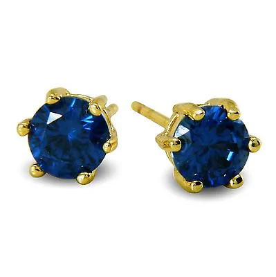 Quality 6mm Blue 9ct Gold Filled Basket Stud Earrings 9K Womens Girls CZ BE903 • £12
