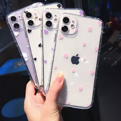 For IPhone 15 14 Pro Max 13 12 11 XS XR 8 SE 2 Cute Heart Clear Soft Case Cover • $5.71