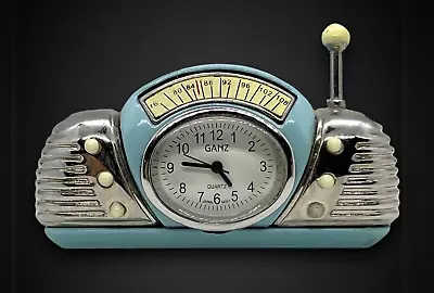 GANZ Miniature Clock Blue & Silver-Tone 2.5  Retro-Style  RADIO  - NICE! • $16.99