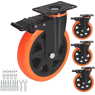 6 Inch Caster Wheels 3000 Lbs Heavy Duty Casters Set Of 4 With Brake Safety Du • $72.79