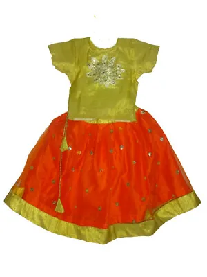 Ready To Wear Orange Net Lehenga  Kids Lehenga Indian Lehenga Ethnic Wear • $35.76