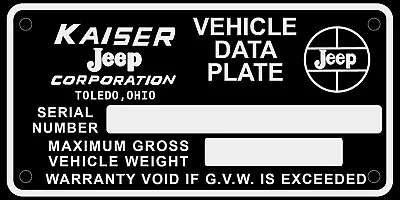 Kaiser  Jeep ID Data Plate Serial Number  Ver 2 • $27.50