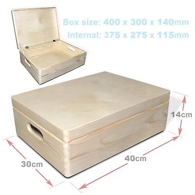 40x30x14cm / PINE Large WOODEN BOX__Decoupage Storage Organiser Warehouses / ECO • £16.45