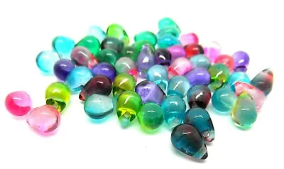 £6.79 • Buy 50 Glass Teardrop Beads Transparent - Mixed Colours - 6.5mm X 4.5mm - P00394