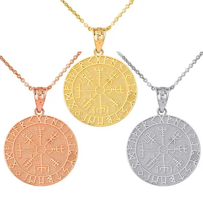 Solid Gold Vegvisir Protection Runes Viking Compass Icelandic Pendant Necklace • $251.99