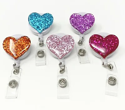 $6.49 • Buy Multi Color Bling Heart Retractable ID Badge Reel Holder With Swivel Clip