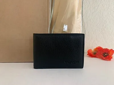 Coach Compact Billfold Wallet In Refine Pebble Leather In Black CM167 NWT • $57.19