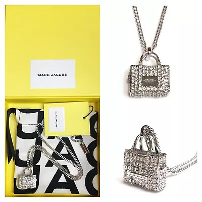 NWT MARC JACOBS THE TOTE BAG Silver Plated Brass Glass Crystals Pendant Necklace • $145