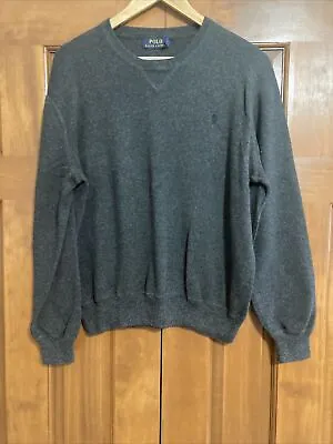 POLO Ralph Lauren Mens 100% Cotton Gray Pullover Crew Neck Sweater Sz Large L • $22
