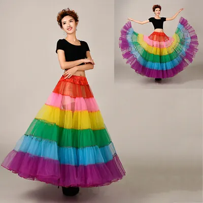 £26.39 • Buy Women Rainbow Crinoline Skirt Mesh Tulle Underskirt Swing Ruffle Dancewear