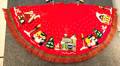 Vintage Bucilla Handmade Sequin Felt Christmas Village Tree Skirt • $50