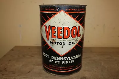 Rare Vintage Veedol Motor Oil 5 Quart Tide Water Gas Station Metal Can Sign • $245