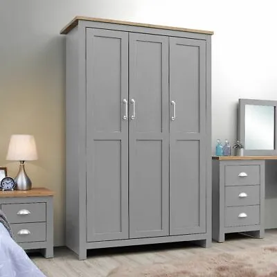 TAD | Lisbon Grey 3 Door Triple Wardrobe Bedroom Furniture Storage Cupboard • £279.99