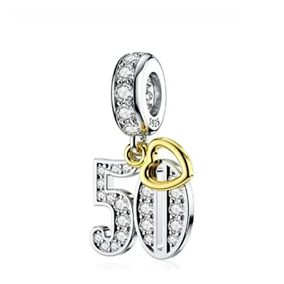 $26.99 • Buy S925 Silver & Gold Pl Hanging 50th Milestone Birthday Charm By YOUnique Designs