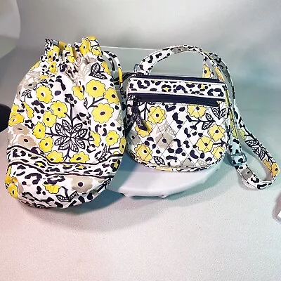 Vera Bradley Crossbody Messenger Bag Go Wild & Plastic Lined Tote Yellow Flowers • $19.99