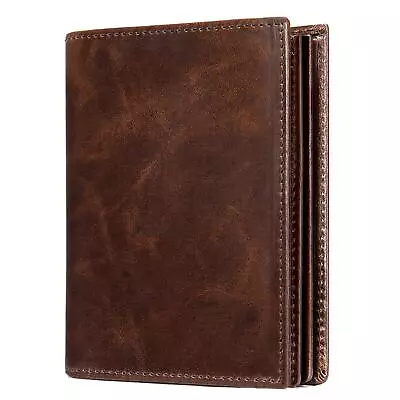 Mens Leather Bifold RFID Vertical Wallet Extra Large Capacity Large Coffee  • $32.99