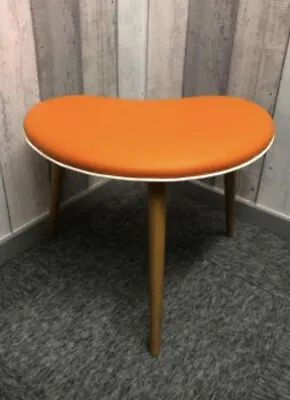 £50 • Buy Funky Retro Stool Reupholstered In Orange Faux Leather With White Piping