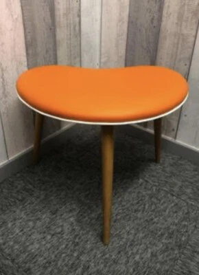 £50 • Buy Funky Retro Stool Reupholstered In Orange Faux Leather With White Piping