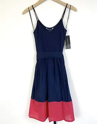 French Connection Marionette Mix Strappy Dress Size 8  - Nocturnal/Red $138 NWT • £46.52