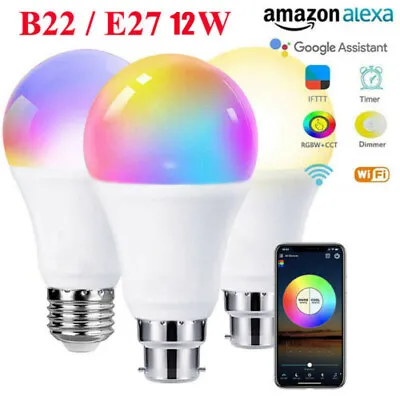 $18.99 • Buy E27 B22 WiFi Smart LED Light Bulb RGB Globe Color Lamp 12W For Alexa Google Home