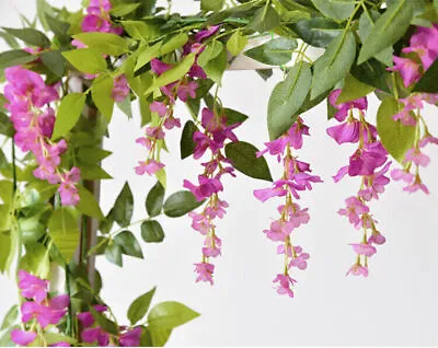 Artificial Fake Hanging Wisteria Silk Flowers Vine Plant Wedding Garden Trailing • £7.69