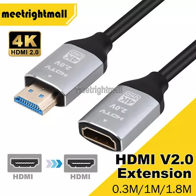 HDMI V2.0 Extension Cable Male To Female Lead 3D 4K HD HDTV Extender Adapter AU • $8.95