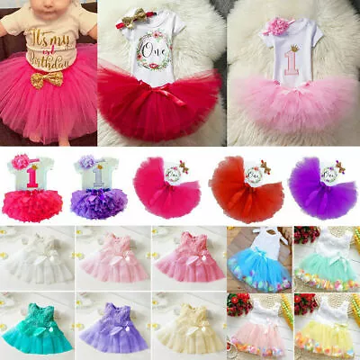 Newborn Girls First 1st Birthday Party Tutu Skirt Dress Headband Outfit Sets • $17.10