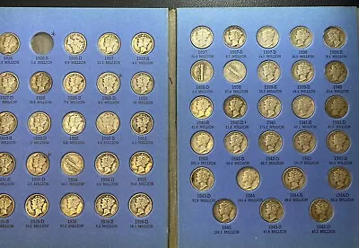 Near Complete SET OF MERCURY DIMES 1916-1945 INCLUDES 66 Coins In WHITMAN ALBUM • $151.05