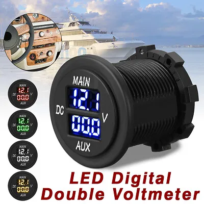 12-24V Dual Battery Monitor Volt Meter LED Digital Car Boat Marine Voltage Gauge • £13.91
