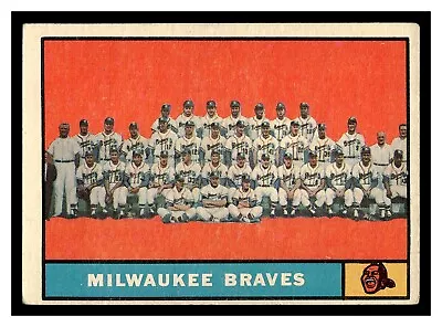 1961 Topps Milwaukee Braves Team #463 Mid Grade Uer Hank Aaron Mathews Spahn • $13